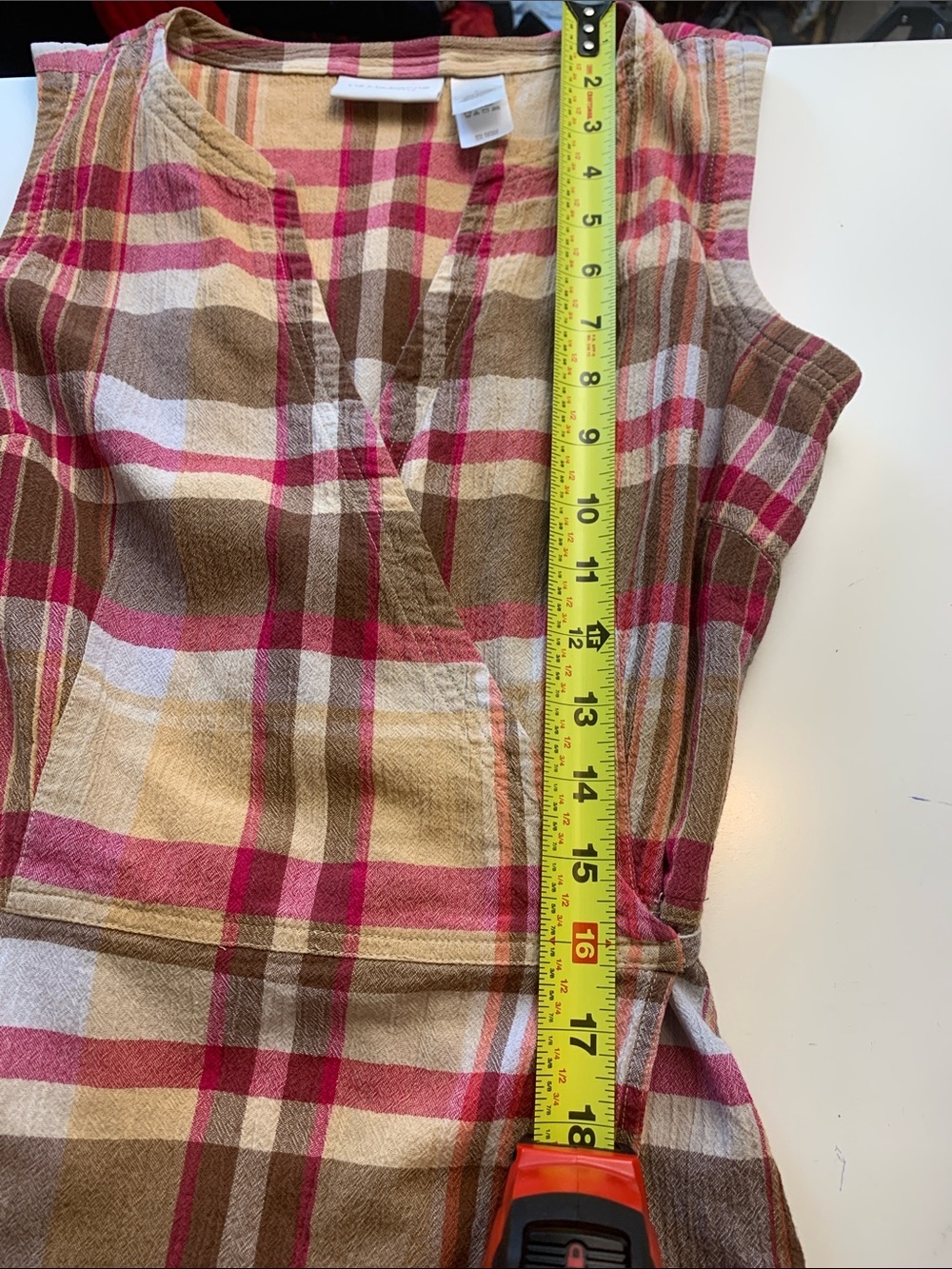 Liz Claiborne Vintage Brown & Pink Plaid Wrap Midi Dress - Picture 11 of 12